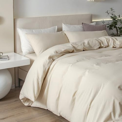 JIYUAN Oversized Queen Washed Cotton Duvet Cover Set Relaxed Linen Feel