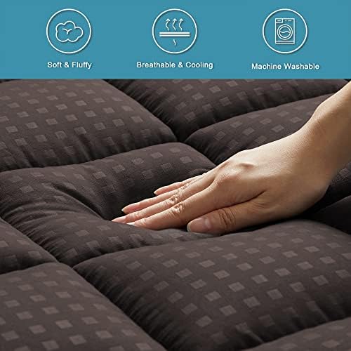HYLEORY California King Mattress Pad Quilted Fitted Mattress Protector Cooling Pillow Top Mattress Cover Breathable Fluffy Soft Mattress Topper with 8-21" Deep Pocket, Brown