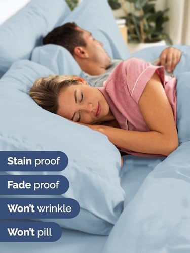 Extra Deep Queen Sheet Set - 4 Piece Breathable & Cooling Sheets - Sky Blue