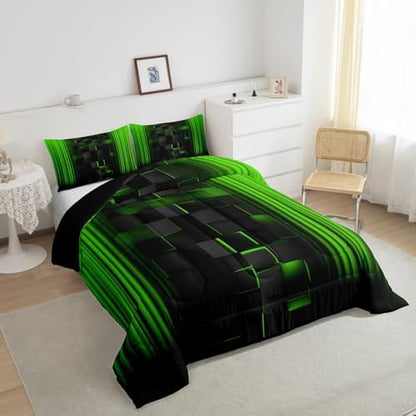 Feelyou Kids Green and Black Comforter Set Ombre Bedding Set King Size