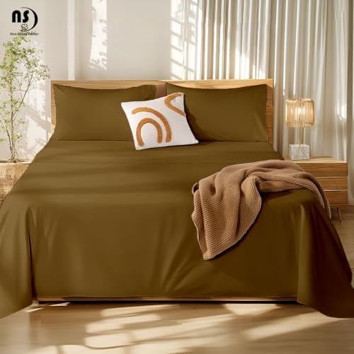 NON Sticky cotton Twin XL 4 Piece Sheet Set, 100% Long Staple Cotton, Soft Cooling Hotel Luxury Bedding Sheets, Deep Pocket Fits 10" to 18" Mattress, 39" x 80", Taupe Solid