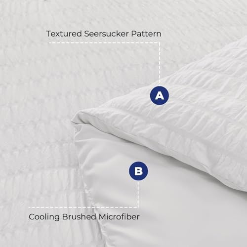 HYMOKEGE White Twin XL Comforter Set Seersucker 5 Pieces, All Season Luxury Bed in a Bag for Bedroom, Bedding Set with Comforter, Sheets, Pillowcase & Sham