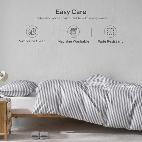 JELLYMONI 100% Cotton Printed Striped Full Duvet Cover Set, Grey