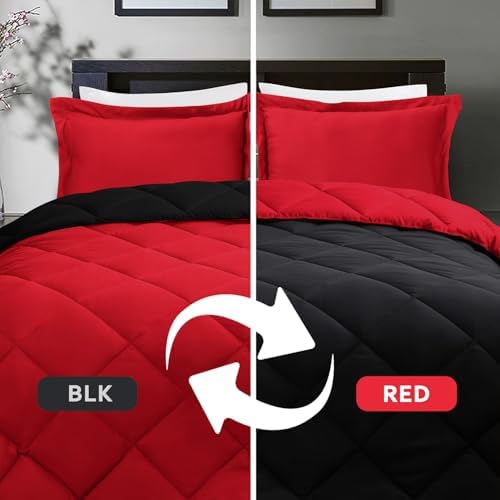 HIG 3pc Red/Black Twin/Twin XL Bedding Comforter Set Duvet Insert Blanket