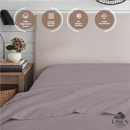 Linen Home Queen Size Fitted Sheet only 100% Cotton Percale, Prelude Purple