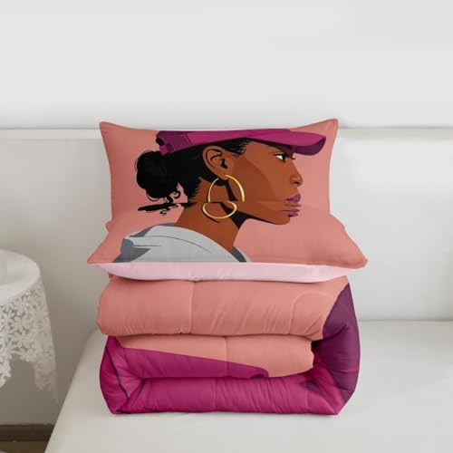 Erosebridal Black Girls Girls Comforter Set King Size Fashion Black Woman Bedding Set Vogue Fashionable Gorgeous Quilt for Kids Children Women Bedroom Decor African Princess Magical Down Comforter