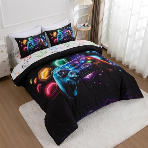 NTBED Game Console Comforter Set for Boys Girls Kids Space Universe Gaming Lightweight Microfiber Gamer Bedding Sets (Multi, Twin 5Pcs)