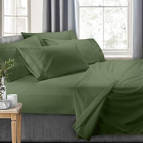 Clara Clark RV Queen Sheets, 6 Piece RV Sheets Set - Hotel Luxury Sheets for RV Bunks, Super Soft Bedding Set, Short Queen,Calla Green