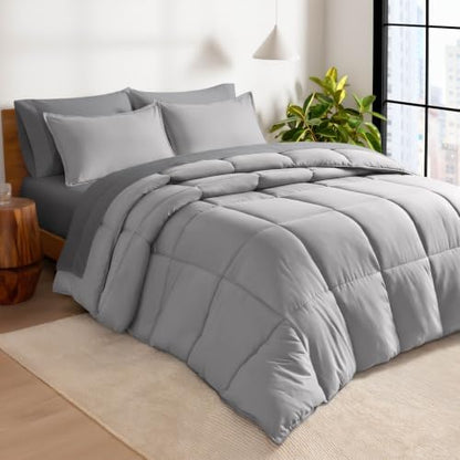 Bare Home Bed-in-A-Bag 7 Piece Set (Full, Light Grey/Grey)