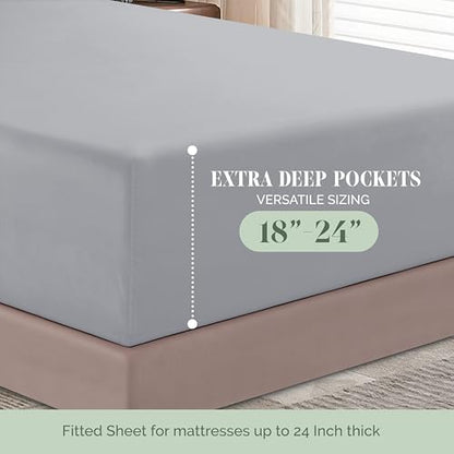 Elegant Comfort 1500 Premium Hotel Quality 18-24 Inches Deep - Extra Deep Pocket Single Fitted Sheet for High Mattress, Luxury and Softest, Smart Pocket - Wrinkle Free, Full, Silver