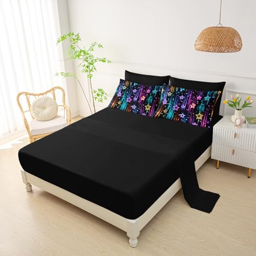 QOOMO Glitter Star 7 Pieces Comforter Set Full Size,Neon Star Bedding Set