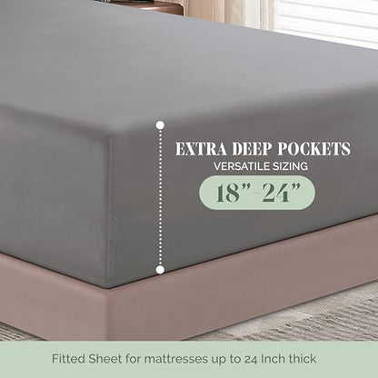 Elegant Comfort 1500 Premium Hotel Quality 18-24 Inches Deep - Extra Deep Pocket Single Fitted Sheet for High Mattress, Luxury and Softest, Smart Pocket - Wrinkle Free, Twin/Twin XL, Gray