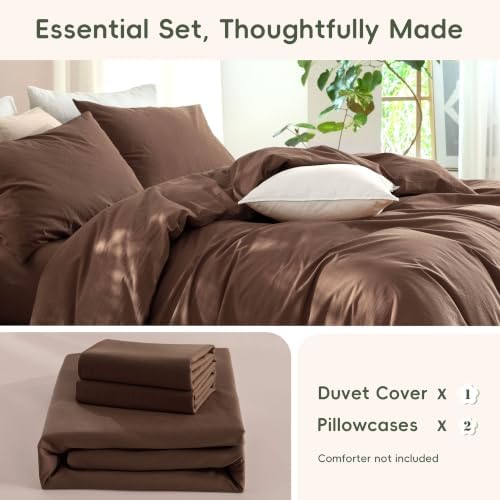 JIYUAN Twin Washed Cotton Duvet Cover Set, 2-Piece, Relaxed Linen Feel
