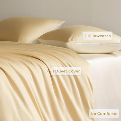 Queen Size Duvet Cover, 100% Egyptian Cotton,1600 Thread Count, Reversible Duvet Cover, Soft and Breathable Satin Bedding Set, All Seasons (Heathered Butter Yellow, 90"x90")