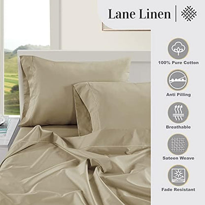LANE LINEN 100% Egyptian Cotton Bed Sheets King Size – 16 Inch Extra Deep Pocket, Naturally Cooling, No-Pill, Fade-Resistant Cotton Sheets King – Sandbar