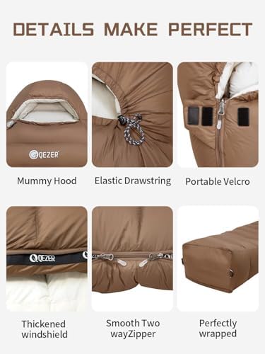 0 Degree Down Sleeping Bag for Adults,Cold Weather Backpacking