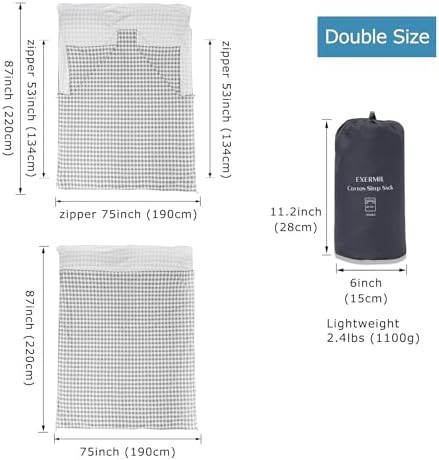 100% Cotton Sleeping Bag Liner with Full Length Zipper on 3 Sides; Single/Double Adult Sleep Sack for Travel & Camping, Multifunctional Travel Sheets (Unzipped 87”x87”) for Hotel, Lightweight