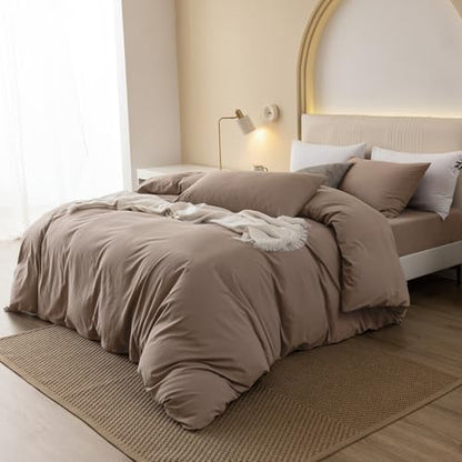 JIYUAN Oversized King Washed Cotton Duvet Cover Set, Relaxed Linen Feel