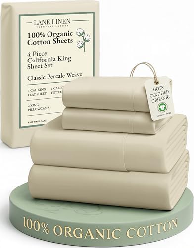 LANE LINEN California King Bed Sheets 100% Organic Cotton Cooling - Linen