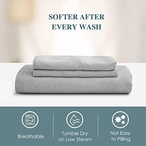 Sijo Premium Stone Washed French Linen 1 Flat Sheet (Dove, 1 Flat Sheet Only Full/Queen)