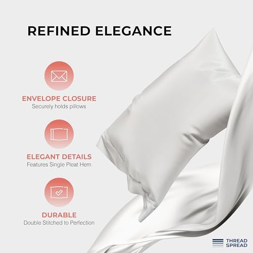 THREAD SPREAD 100% Egyptian Cotton Sheets Queen Size - 1200 Series Plush Collection Damask Sheet Set Egyptian Cotton (4 PC, Silver Grey Stripe), Sateen Luxury Sheet Queen Size, 17" Deep Pocket