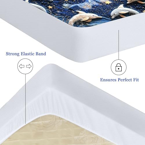 Sufdari Queen Mattress Protector,Waterproof Mattress Protector,Fitted Sheet Style Mattress Cover with 18" Deep Pocket,Washable and Comfortable-Dolphin,Queen