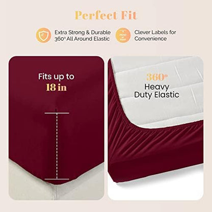 100% Egyptian Cotton Sheets Twin Size - Luxury 800 Series Elite Collection Egyptian Cotton Twin Size Bed Sheet Set (3 PC, Burgundy), Soft, Cooling, 16" Deep Pocket Sateen Hotel Bedsheet