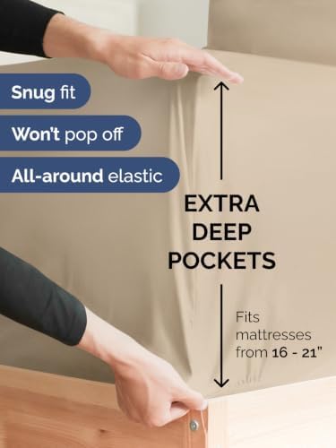 Extra Deep Pocket Queen Size Sheet Set - Breathable & Cooling - Cream
