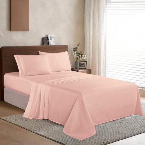Elegant Comfort Luxury 1500 Premium Hotel Quality Microfiber 4-Piece Sheet Set - Wrinkle Resistant, All Around Elastic Fitted Sheet, Deep Pocket up to 16", California King, Blush