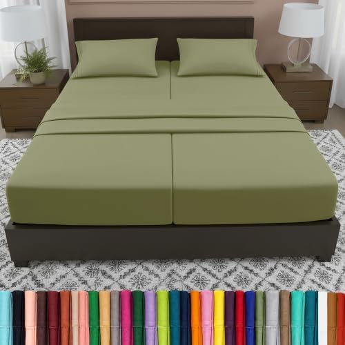 Elegant Comfort Luxury 5-Piece Bed Sheet Set - Luxury Bedding 1500 Premium Hotel Quality Microfiber, Wrinkle Resistant Cool & Breathable, Easy Elastic Fitted, Split King, Sage-Green