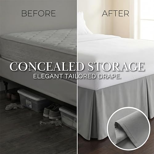 Microfiber King Size Bed Skirt 14 Inch Drop with Split Corners Steel Grey