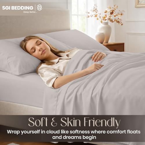 SGI bedding 100% Egyptian Cotton Sheets Queen Size – Cooling Sheets, Soft Breathable Silver Bedding, Luxury Bedding, Luxury Hotel Sheet Set, Deep Pocket 16", 4 Piece Set