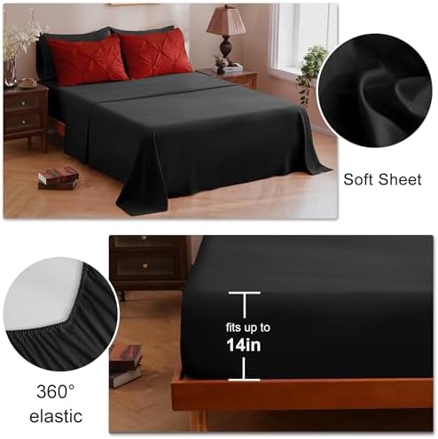 DOWNCOOL Queen Comforter Set, 7 Pieces Red and Black Bed in a Bag