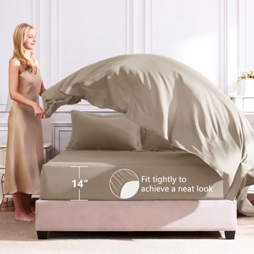 CozyLux King Comforter Set 102"x90" Khaki - 7 Piece Bed in a Bag