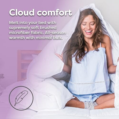 HOSPITOLOGY PRODUCTS White Comforter Full Hypoallergenic Duvet Insert Microfiber All Season Goose Down Alternative Quilted - Corner Loops - Box Stitched - Washable - 82" W x 86" L