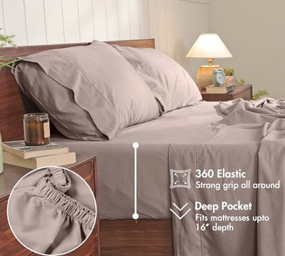RUVANTI 100% Cotton Twin XL Sheets, Percale Weave Twin XL Set, Warm Mocha