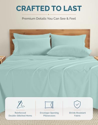 Casa Platino King Sheets Sets – 100% Cotton King Sheets Cooling with 4 Pillowcases, 15" Deep Pocket Fitted Sheet, Crisp & Smooth Feel, Ultra Soft & Cozy, Fit – Blue Sky