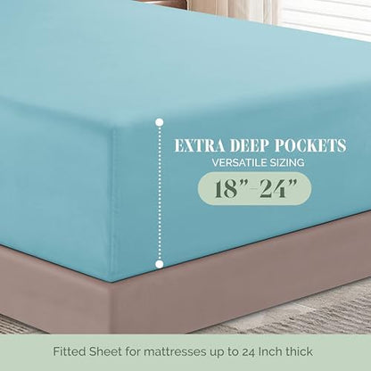 Elegant Comfort 4-Piece Bed Sheet Set - Luxury Bedding 1500 Premium Hotel Quality Microfiber, All Around Elastic 18-24 Inches Deep Fitted Sheet- Extra Deep Pocket Sheets, California King, Baby Blue