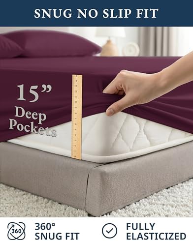 LANE LINEN Queen Size Bed Sheets 100% Organic Cotton 4pc - Windsor Wine