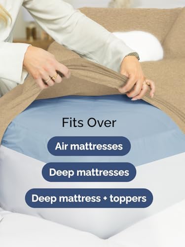 CGK Linens Extra Deep Full Fitted Sheet - Fitted Sheet Only - Heathered Tan