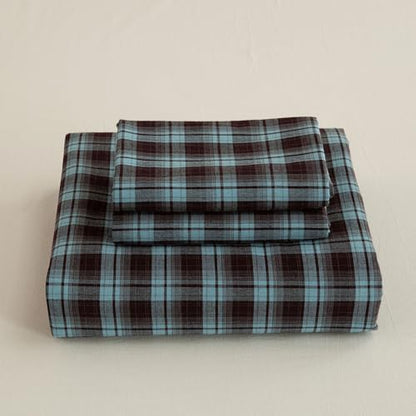 Mucalis Brown Blue Buffalo Plaid Duvet Cover King 100% Washed Cotton Vintage Checkered Duvet Cover Set 3 Piece Grid Bedding Set Zipper Closure Corner Ties,Soft Breathable Lightweight All Seasons