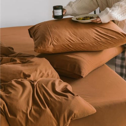 Wellboo Pumpkin Color Comforter Set California King Solid Terracotta Comforters Cal King Size Plain Burnt Orange Bedding Cotton Women Rust Caramel Quilts Blankets Dusty Cinnamon Brown Warm Bedding