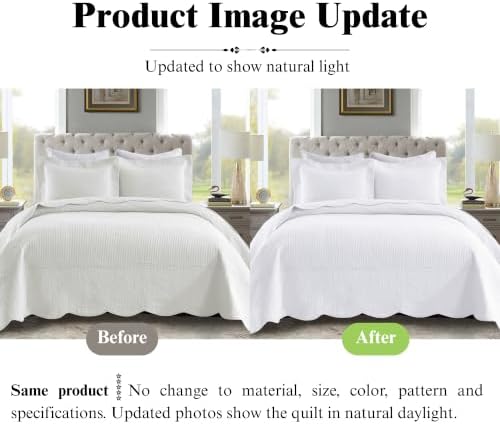 MarCielo 3-Piece 100% Cotton Oversized Bedspread Lightweight Quilt Coverlet Embroidery Farmhouse Bedding Set (TG Bright White, Oversized Queen (100"x106"))