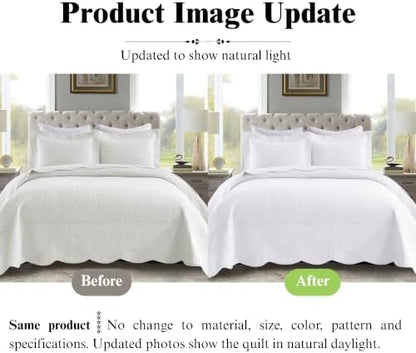 MarCielo 3-Piece 100% Cotton Oversized Bedspread Lightweight Quilt Coverlet Embroidery Farmhouse Bedding Set (TG Bright White, Oversized Queen (100"x106"))