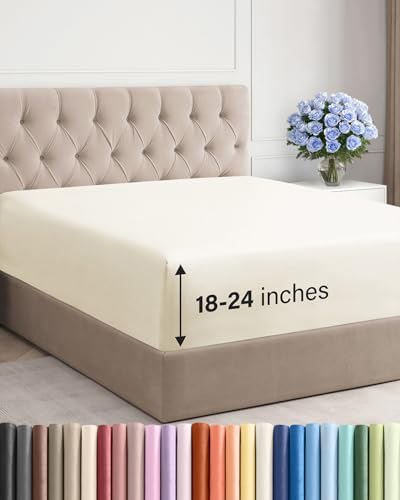 CGK Linens Extra Deep Full Fitted Sheet - Fitted Sheet Only - Off White