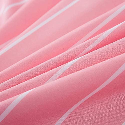 Pink Comforter Cover Twin Size Girls White Stripe Decor Bedding Set, Simple Fashion Style Duvet Cover, Soft Microfiber Reversible Bedspread, 2 Pieces Kids Boys Women Modern Quilt Cover, No Comforter