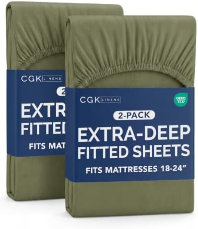 CGK Linens 2 Pack Extra Deep Cal King Fitted Sheets - Sage Green