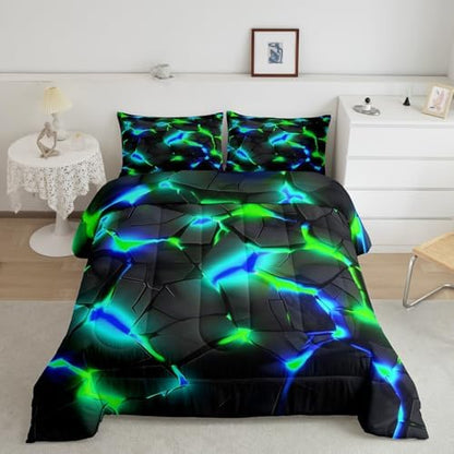 Feelyou Kids Honeycomb Bedding Set Twin Size, Blue Green Hexagonal Duvet Insert Geometrical Comforter Set Boys Girls Teens Bedroom Decor Microfiber Bed Set
