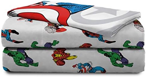 Jay Franco Kids Sheet Cartoon Set with Fitted, Flat Sheets & Pillow Cover - Ultra-Soft Bedding with Pillowcase for Room Decor, White - Avengers, 3 Piece Twin