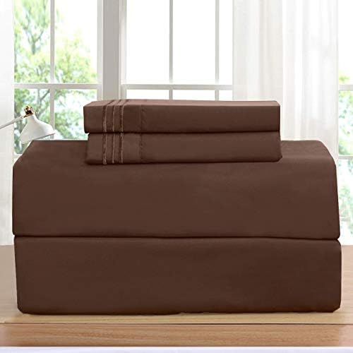 Elegant Comfort Luxurious Bed Sheets Set on Amazon 1500 Premier Wrinkle,Fade and Stain Resistant 5-Piece Bed Sheet Set, Deep Pocket, Split King Chocolate